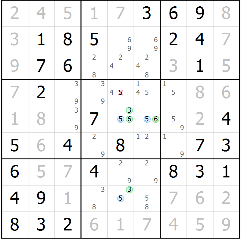 Position des candidats pour la solution de la Gr 39 page 42 du magazine de sudoku Virtuose n° 130