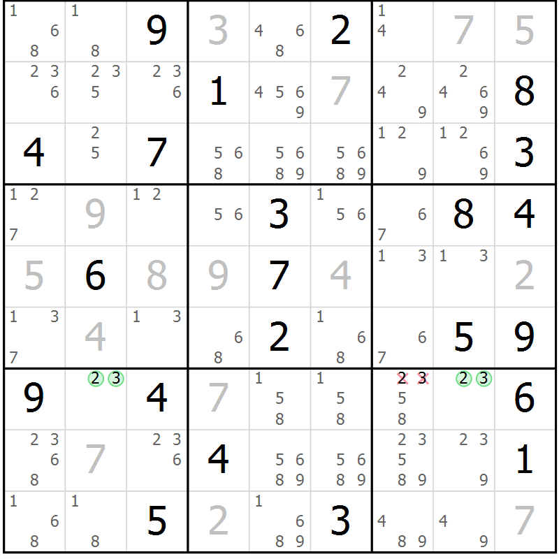 Position des candidats pour la solution de la Gr 4 page 7 du magazine de sudoku Virtuose n° 130