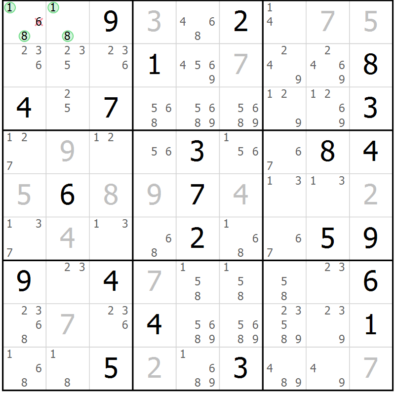 Position des candidats pour la solution de la Gr 4 page 7 du magazine de sudoku Virtuose n° 130