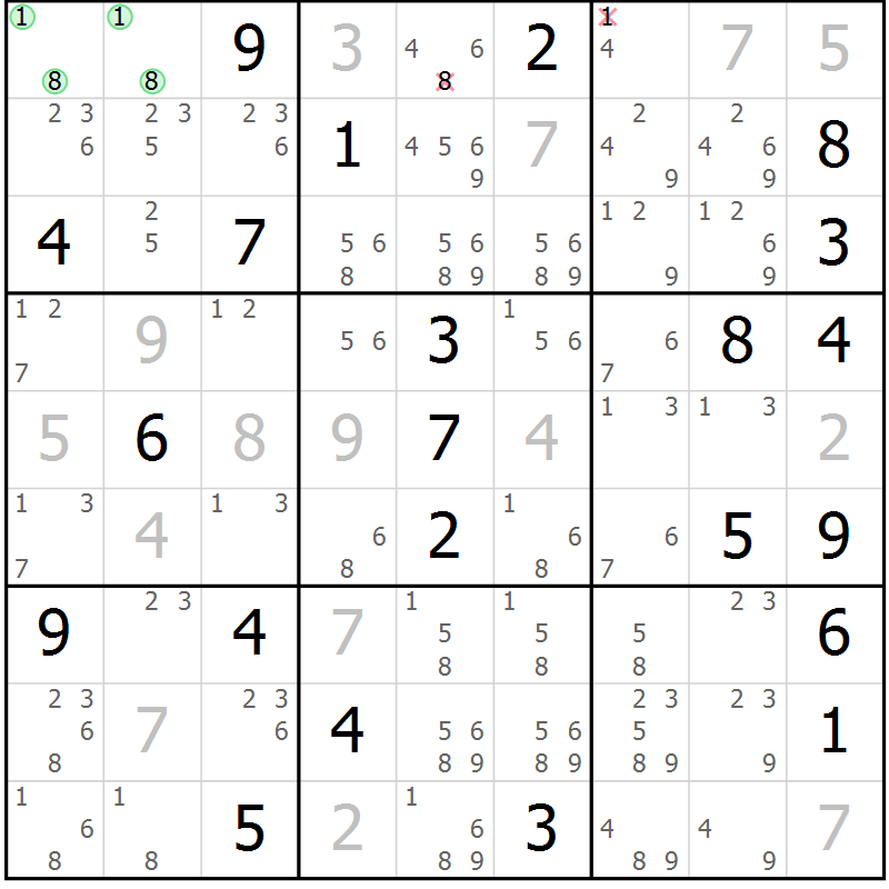 Position des candidats pour la solution de la Gr 4 page 7 du magazine de sudoku Virtuose n° 130