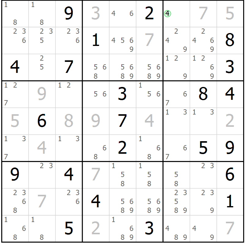Position des candidats pour la solution de la Gr 4 page 7 du magazine de sudoku Virtuose n° 130