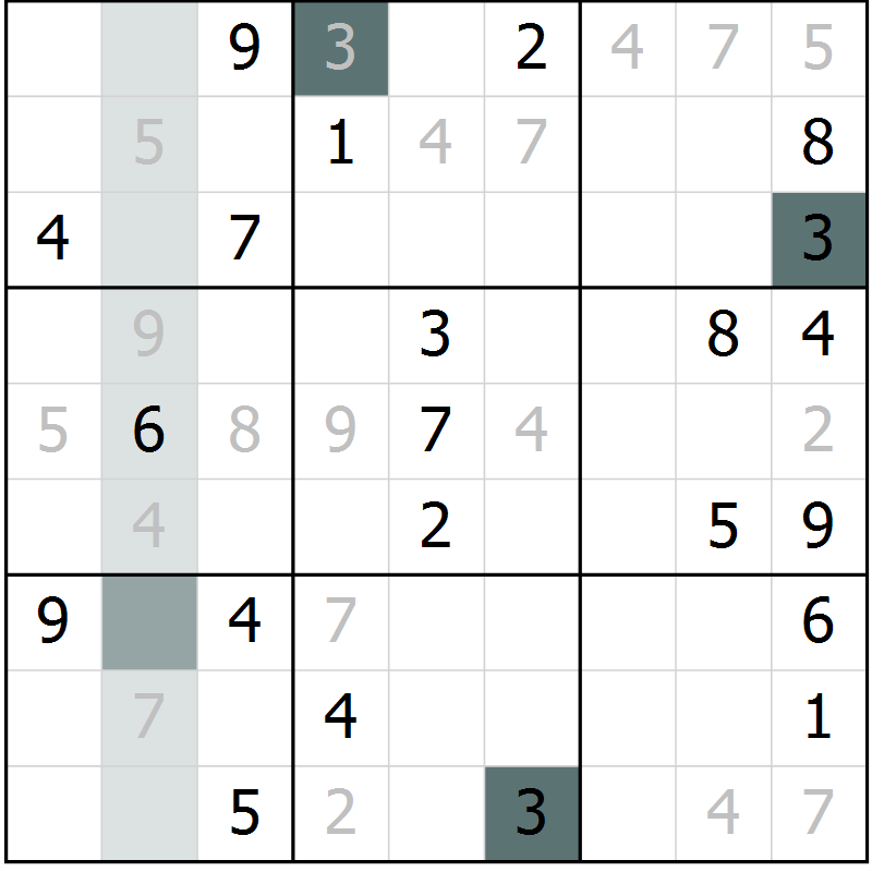 Position des candidats pour la solution de la Gr 4 page 7 du magazine de sudoku Virtuose n° 130