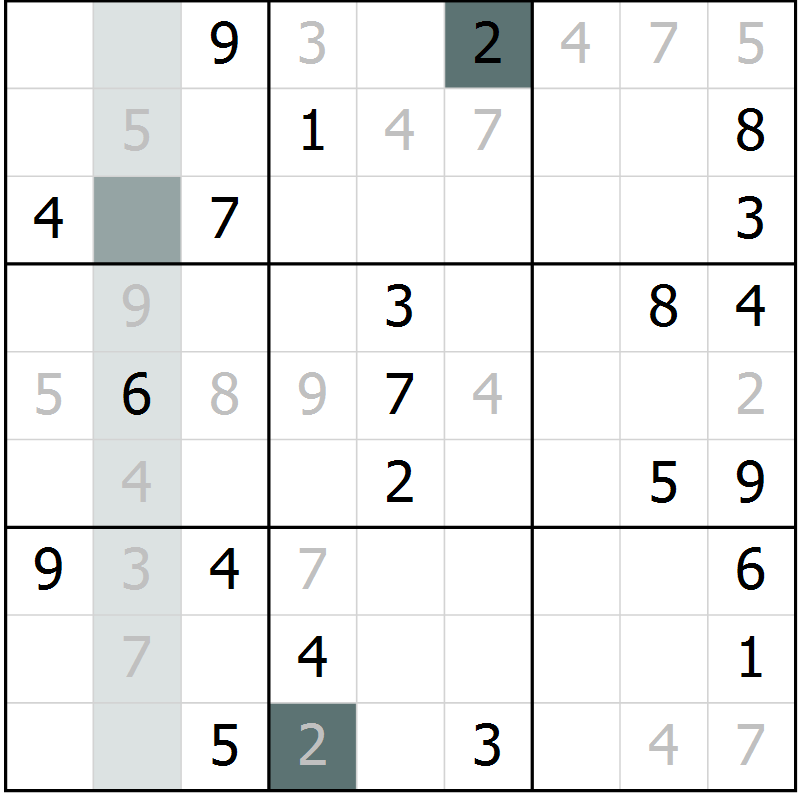 Position des candidats pour la solution de la Gr 4 page 7 du magazine de sudoku Virtuose n° 130