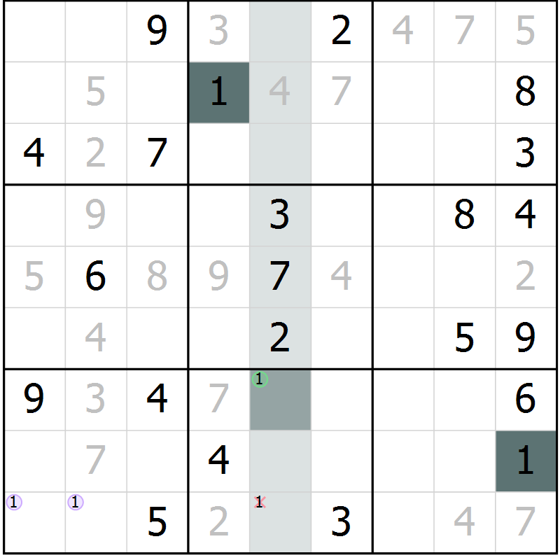 Position des candidats pour la solution de la Gr 4 page 7 du magazine de sudoku Virtuose n° 130