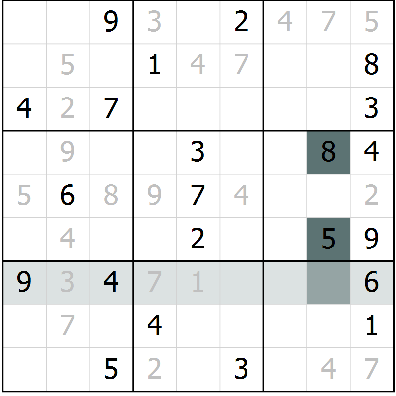 Position des candidats pour la solution de la Gr 4 page 7 du magazine de sudoku Virtuose n° 130