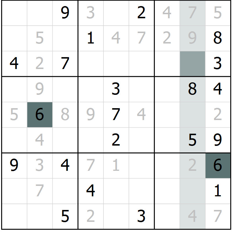 Position des candidats pour la solution de la Gr 4 page 7 du magazine de sudoku Virtuose n° 130