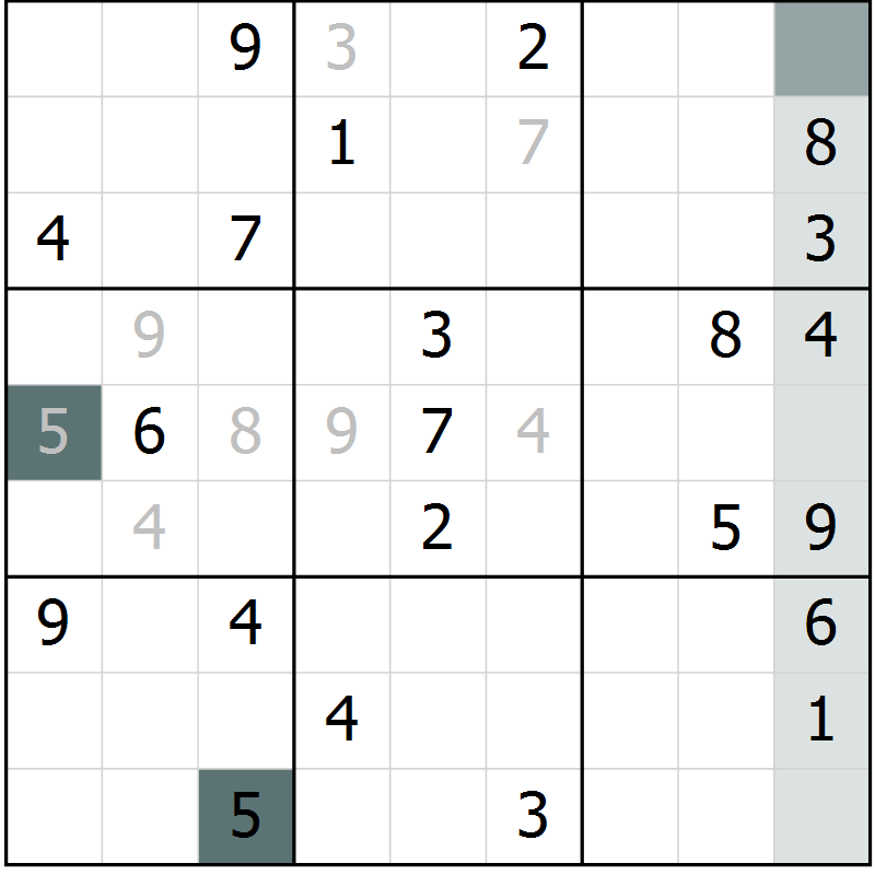 Position des candidats pour la solution de la Gr 4 page 7 du magazine de sudoku Virtuose n° 130