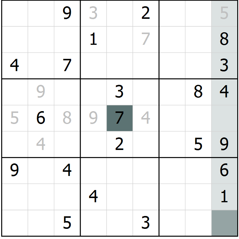 Position des candidats pour la solution de la Gr 4 page 7 du magazine de sudoku Virtuose n° 130