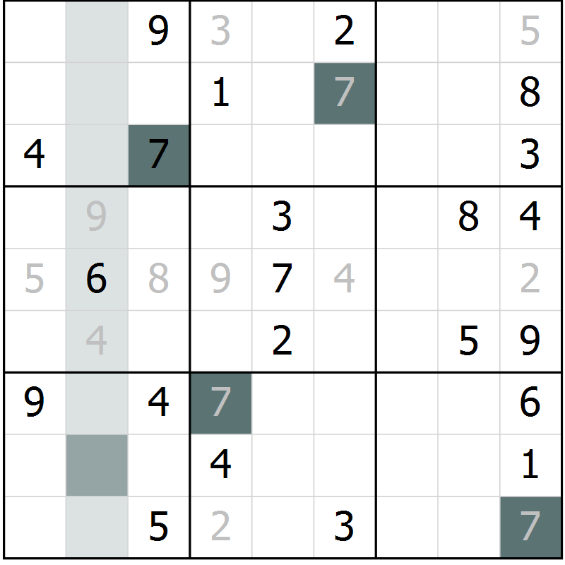 Position des candidats pour la solution de la Gr 4 page 7 du magazine de sudoku Virtuose n° 130