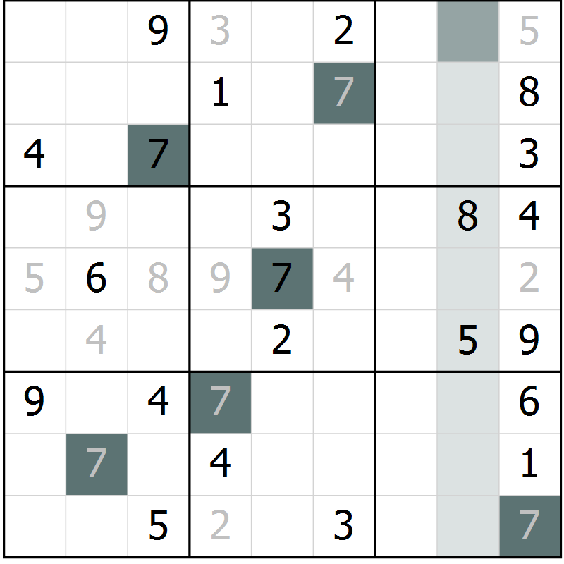 Position des candidats pour la solution de la Gr 4 page 7 du magazine de sudoku Virtuose n° 130