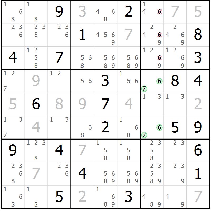 Position des candidats pour la solution de la Gr 4 page 7 du magazine de sudoku Virtuose n° 130