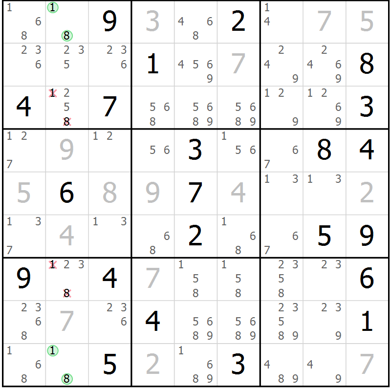 Position des candidats pour la solution de la Gr 4 page 7 du magazine de sudoku Virtuose n° 130