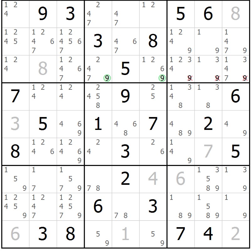 Position des candidats pour la solution de la Gr 40 page 43 du magazine de sudoku Virtuose n° 130