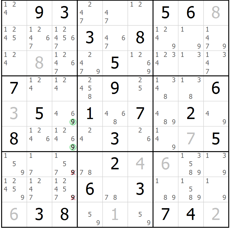 Position des candidats pour la solution de la Gr 40 page 43 du magazine de sudoku Virtuose n° 130