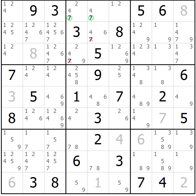 Position des candidats pour la solution de la Gr 40 page 43 du magazine de sudoku Virtuose n° 130