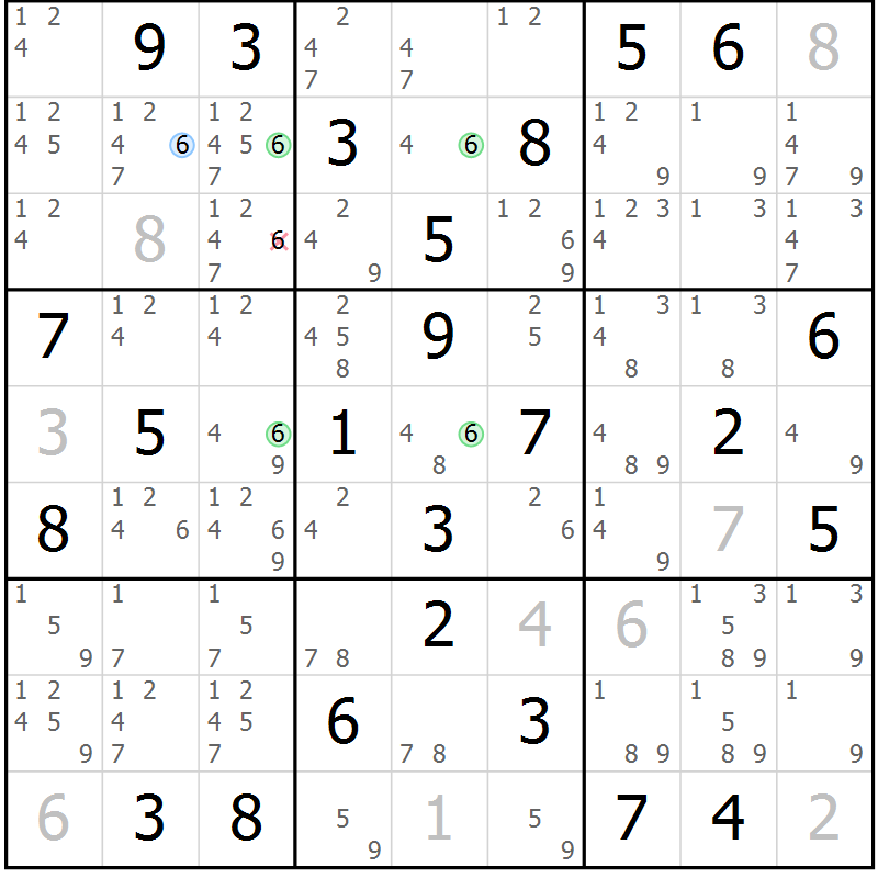 Position des candidats pour la solution de la Gr 40 page 43 du magazine de sudoku Virtuose n° 130