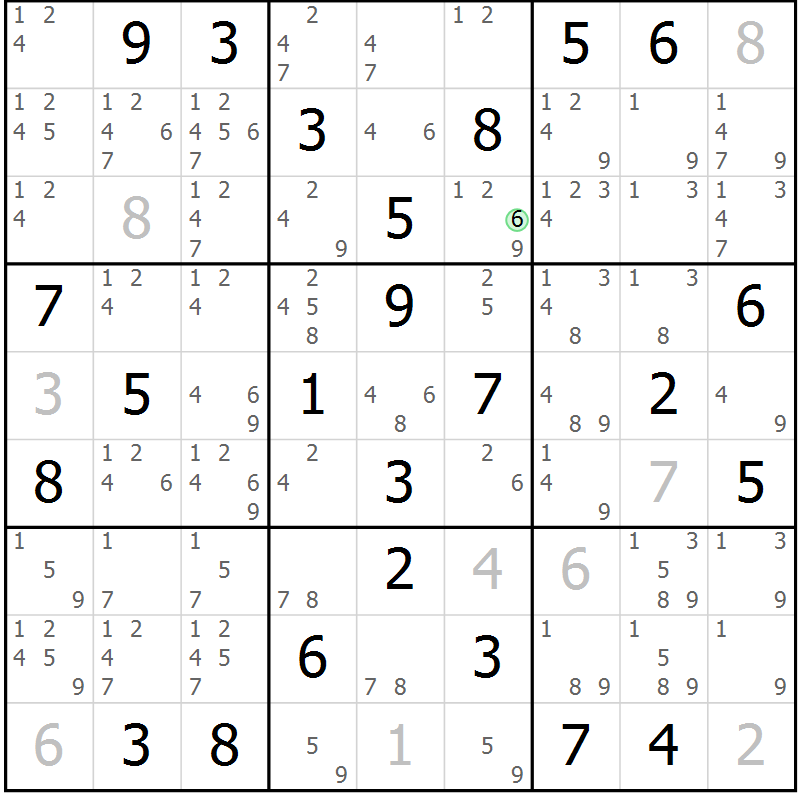 Position des candidats pour la solution de la Gr 40 page 43 du magazine de sudoku Virtuose n° 130
