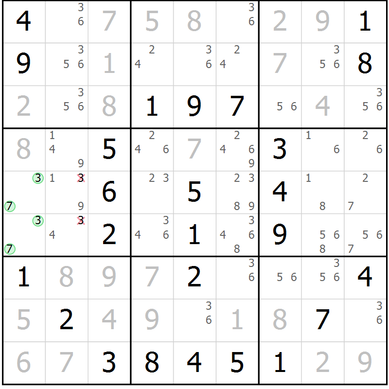 Position des candidats pour la solution de la Gr 41 page 44 du magazine de sudoku Virtuose n° 130