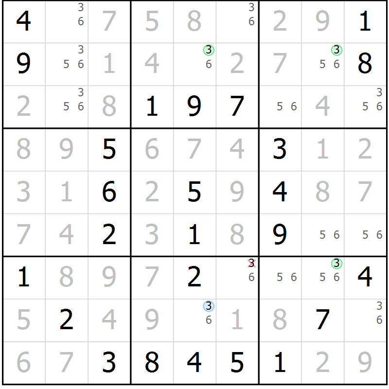 Position des candidats pour la solution de la Gr 41 page 44 du magazine de sudoku Virtuose n° 130