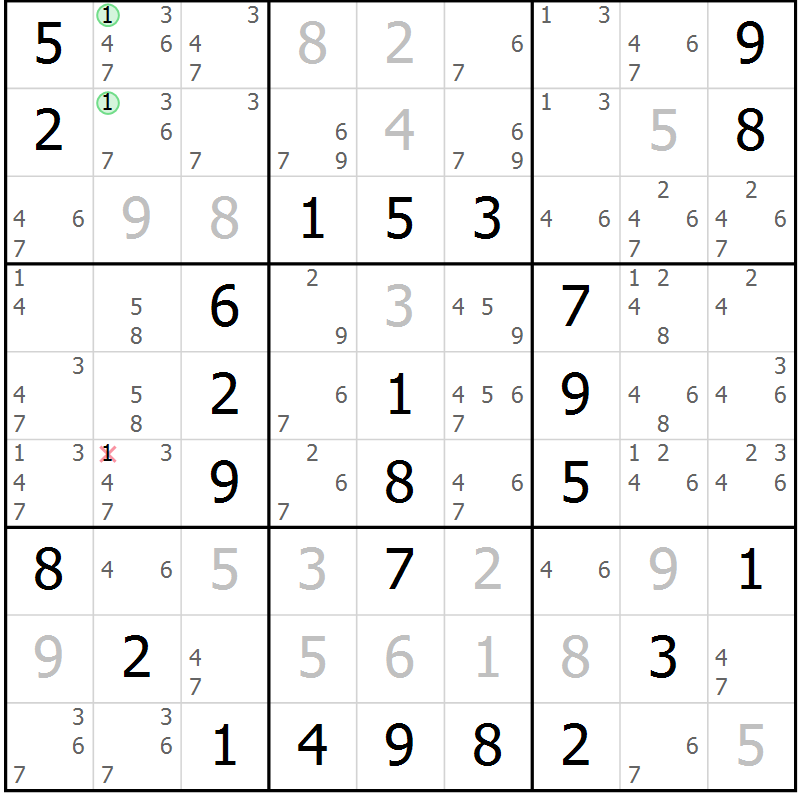 Position des candidats pour la solution de la Gr 42 page 45 du magazine de sudoku Virtuose n° 130