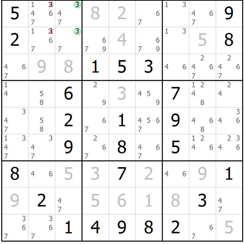 Position des candidats pour la solution de la Gr 42 page 45 du magazine de sudoku Virtuose n° 130