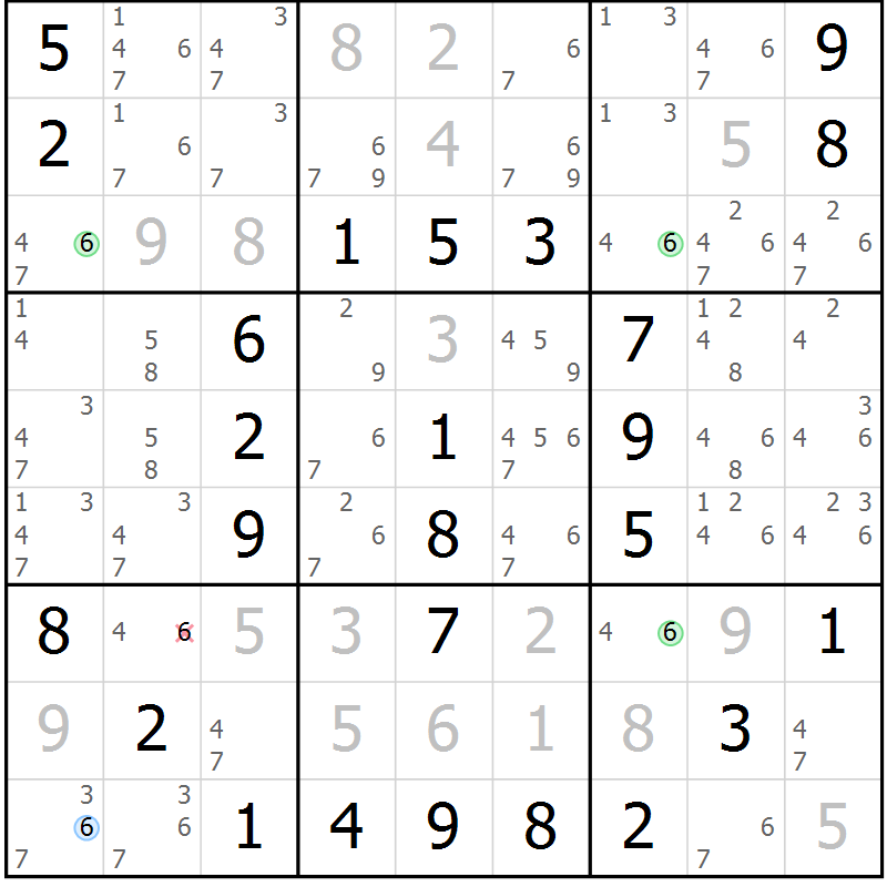 Position des candidats pour la solution de la Gr 42 page 45 du magazine de sudoku Virtuose n° 130
