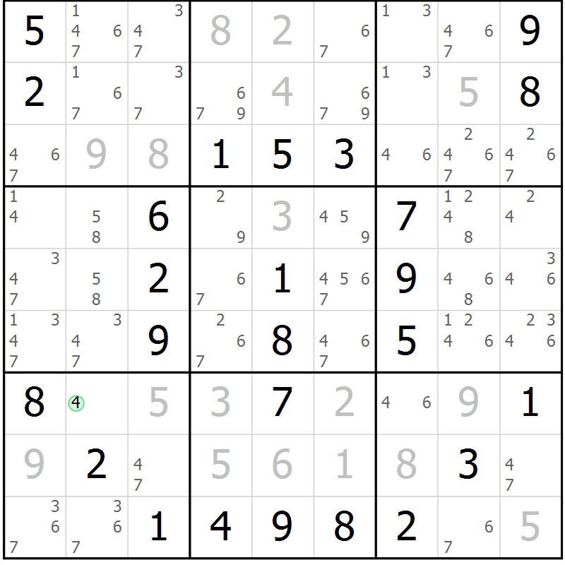 Position des candidats pour la solution de la Gr 42 page 45 du magazine de sudoku Virtuose n° 130