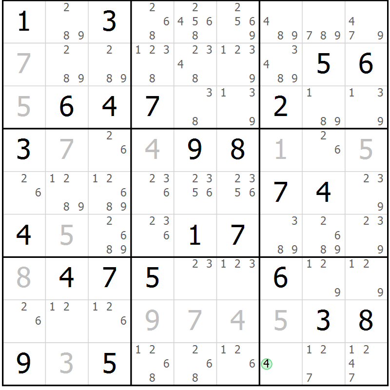 Position des candidats pour la solution de la Gr 43 page 46 du magazine de sudoku Virtuose n° 130