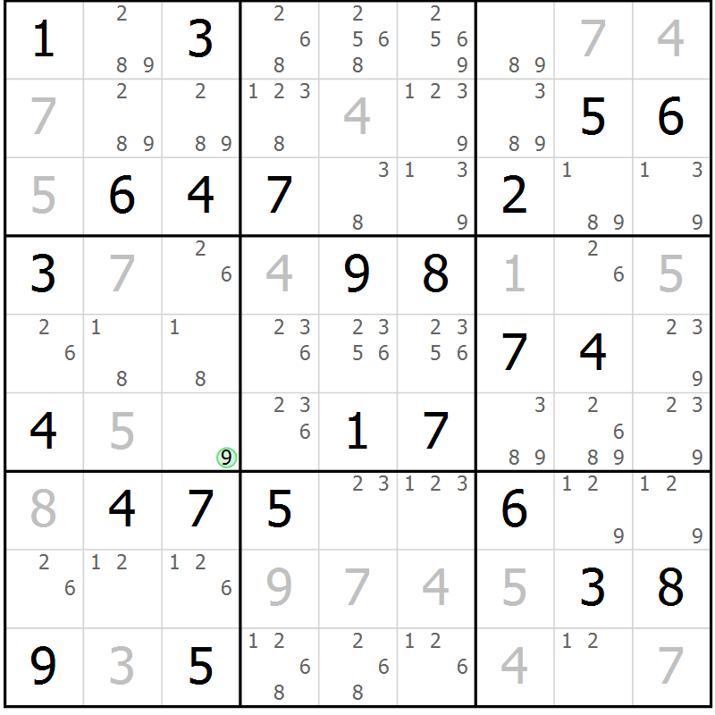 Position des candidats pour la solution de la Gr 43 page 46 du magazine de sudoku Virtuose n° 130