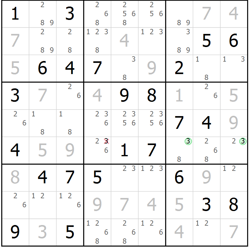Position des candidats pour la solution de la Gr 43 page 46 du magazine de sudoku Virtuose n° 130