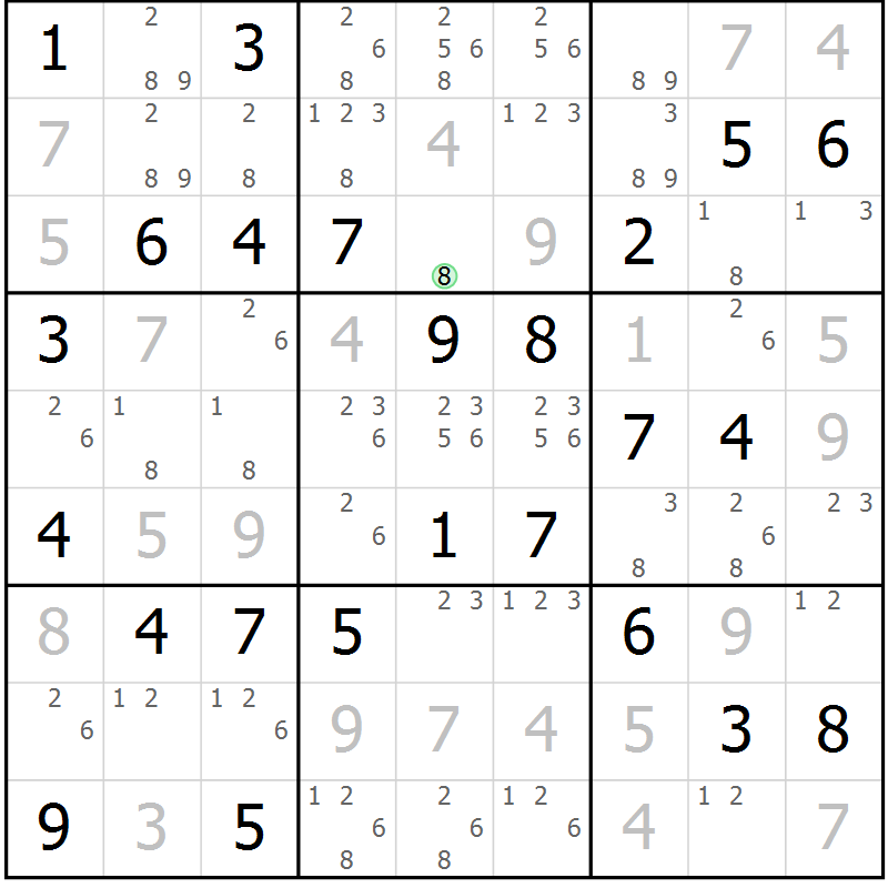 Position des candidats pour la solution de la Gr 43 page 46 du magazine de sudoku Virtuose n° 130