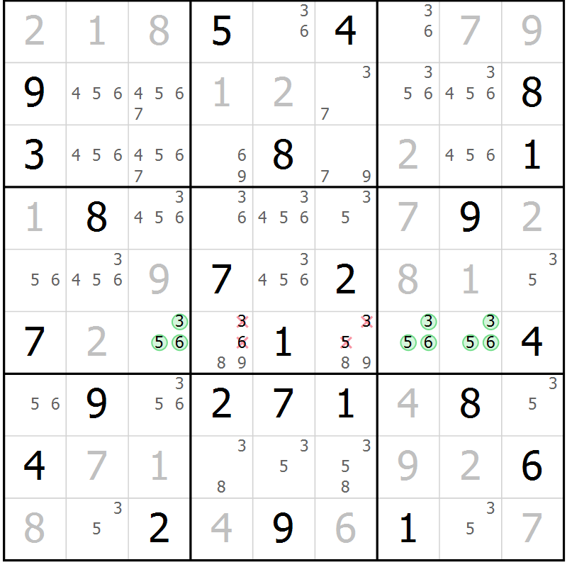 Position des candidats pour la solution de la Gr 44 page 47 du magazine de sudoku Virtuose n° 130