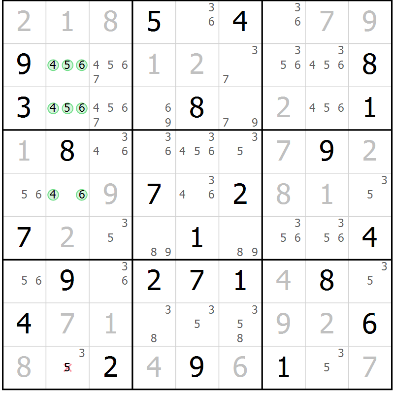 Position des candidats pour la solution de la Gr 44 page 47 du magazine de sudoku Virtuose n° 130