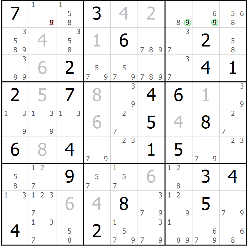 Position des candidats pour la solution de la Gr 45 page 48 du magazine de sudoku Virtuose n° 130