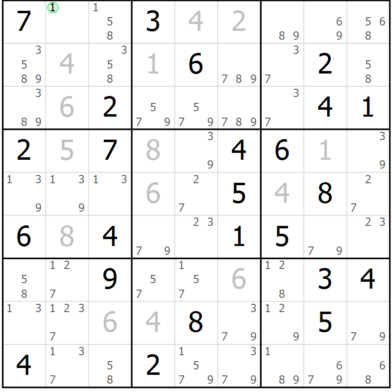 Position des candidats pour la solution de la Gr 45 page 48 du magazine de sudoku Virtuose n° 130