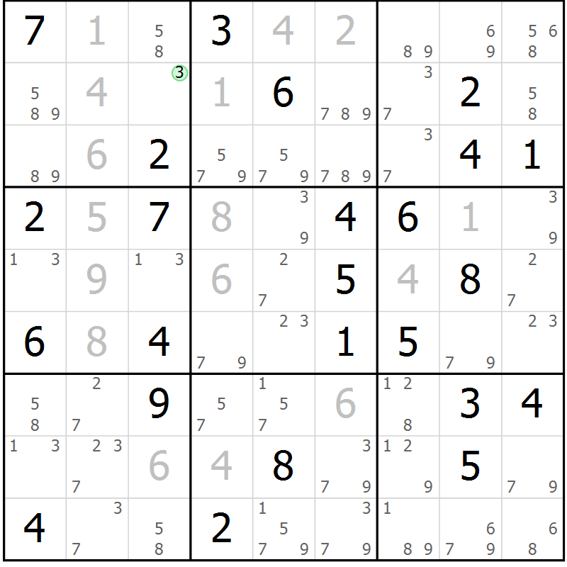 Position des candidats pour la solution de la Gr 45 page 48 du magazine de sudoku Virtuose n° 130