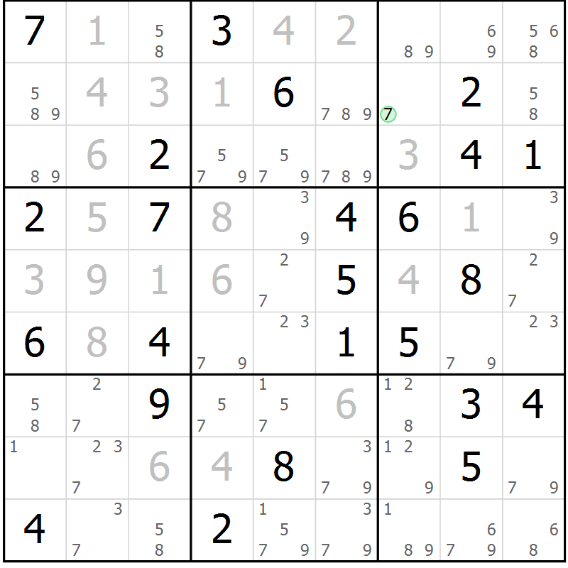 Position des candidats pour la solution de la Gr 45 page 48 du magazine de sudoku Virtuose n° 130