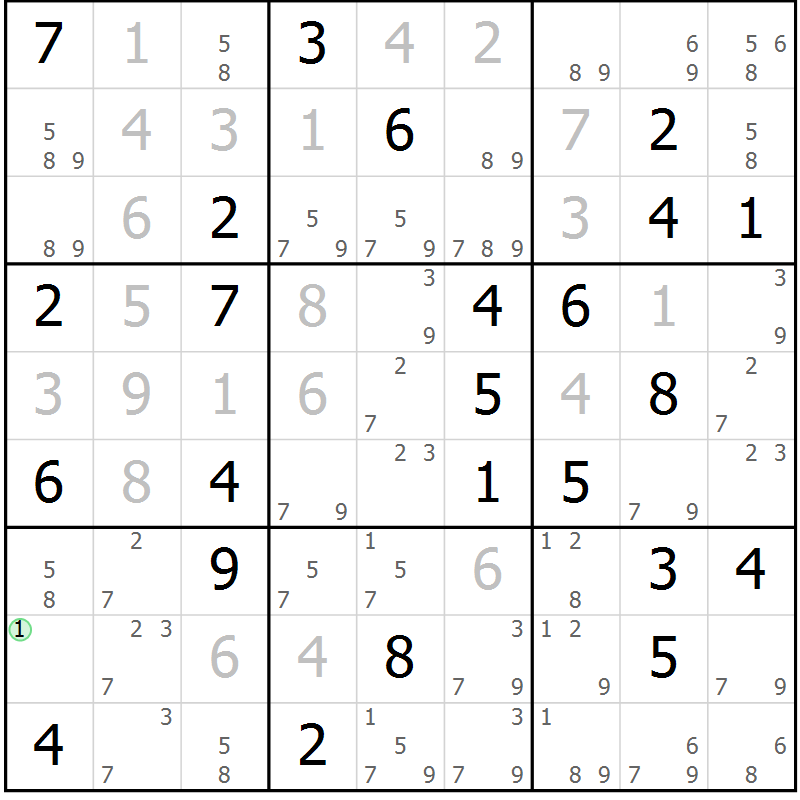 Position des candidats pour la solution de la Gr 45 page 48 du magazine de sudoku Virtuose n° 130