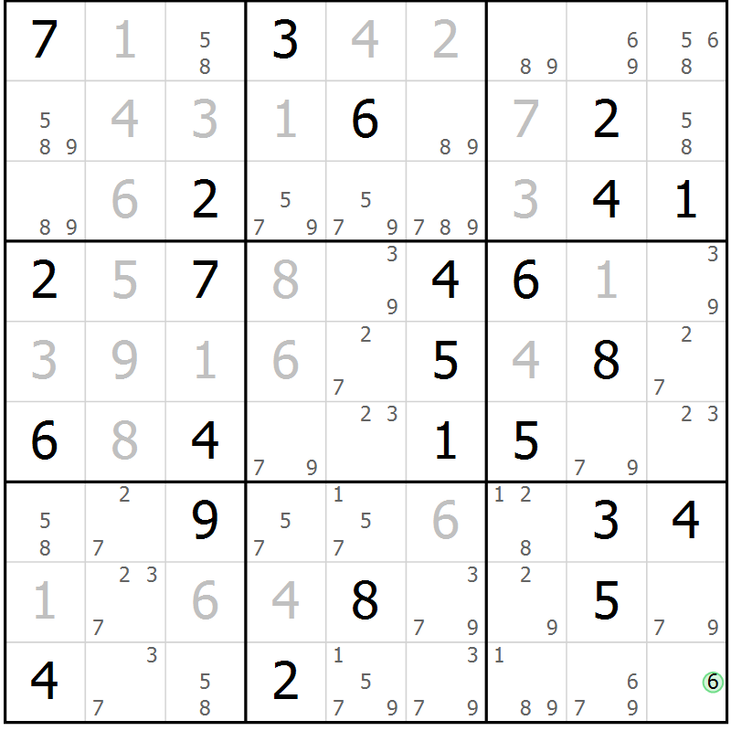 Position des candidats pour la solution de la Gr 45 page 48 du magazine de sudoku Virtuose n° 130