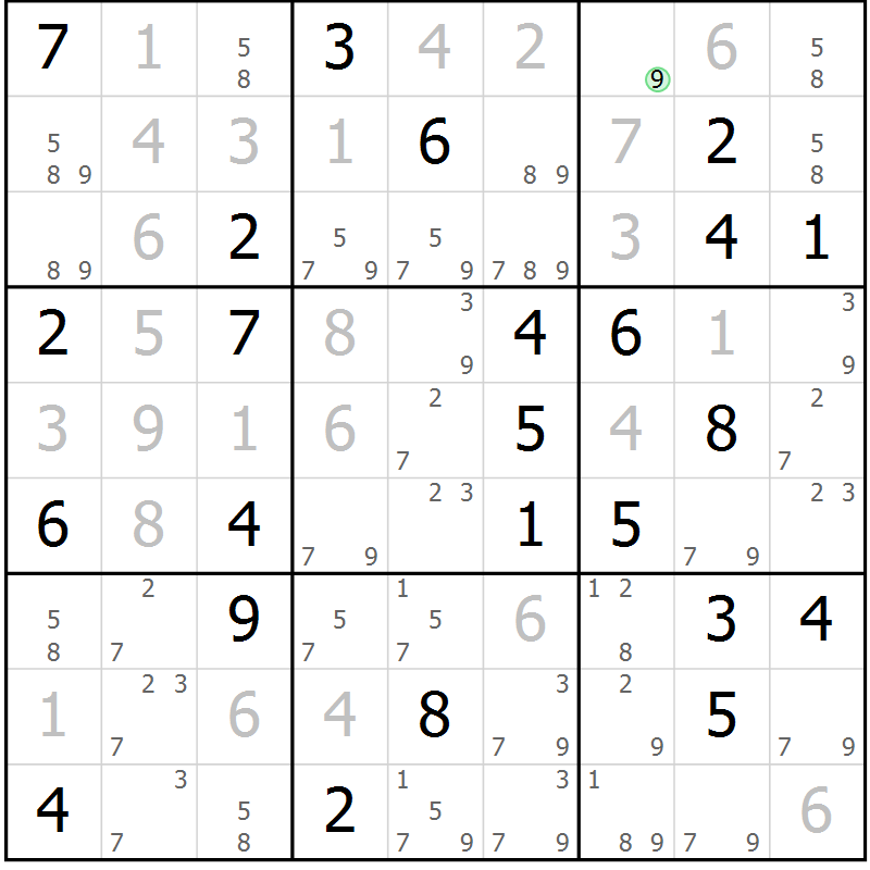 Position des candidats pour la solution de la Gr 45 page 48 du magazine de sudoku Virtuose n° 130