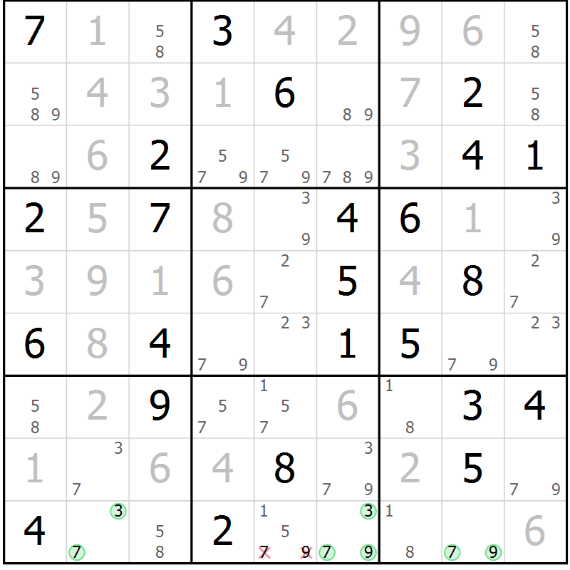 Position des candidats pour la solution de la Gr 45 page 48 du magazine de sudoku Virtuose n° 130