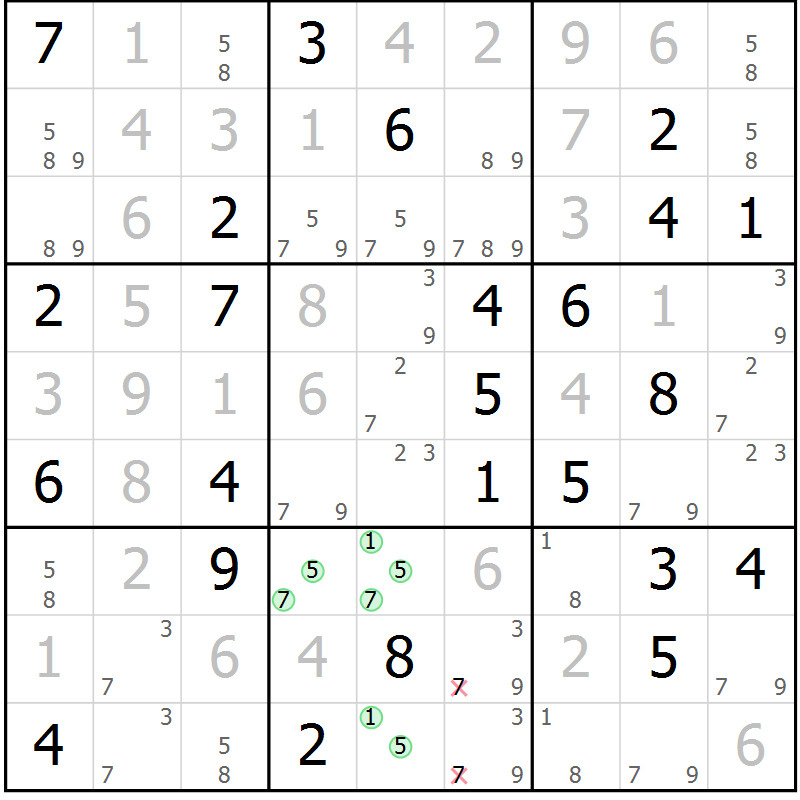 Position des candidats pour la solution de la Gr 45 page 48 du magazine de sudoku Virtuose n° 130