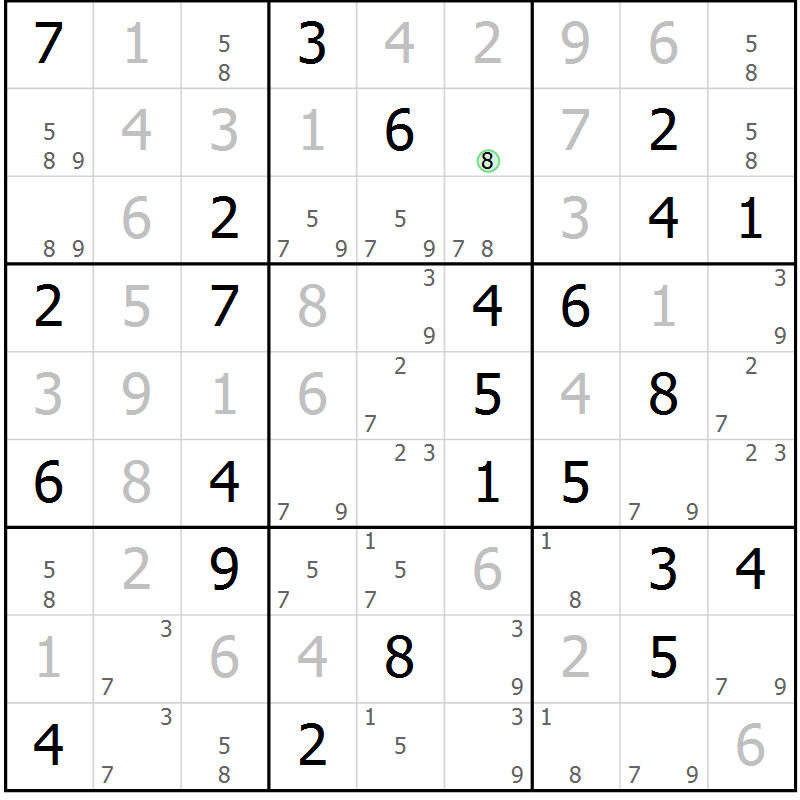 Position des candidats pour la solution de la Gr 45 page 48 du magazine de sudoku Virtuose n° 130