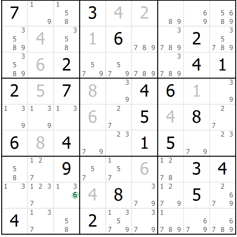 Position des candidats pour la solution de la Gr 45 page 48 du magazine de sudoku Virtuose n° 130