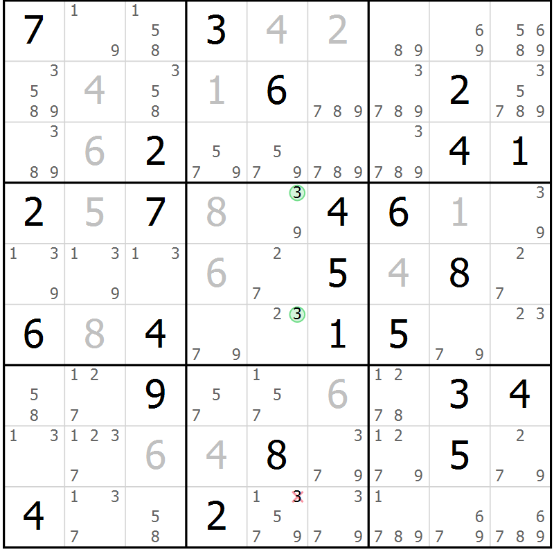 Position des candidats pour la solution de la Gr 45 page 48 du magazine de sudoku Virtuose n° 130