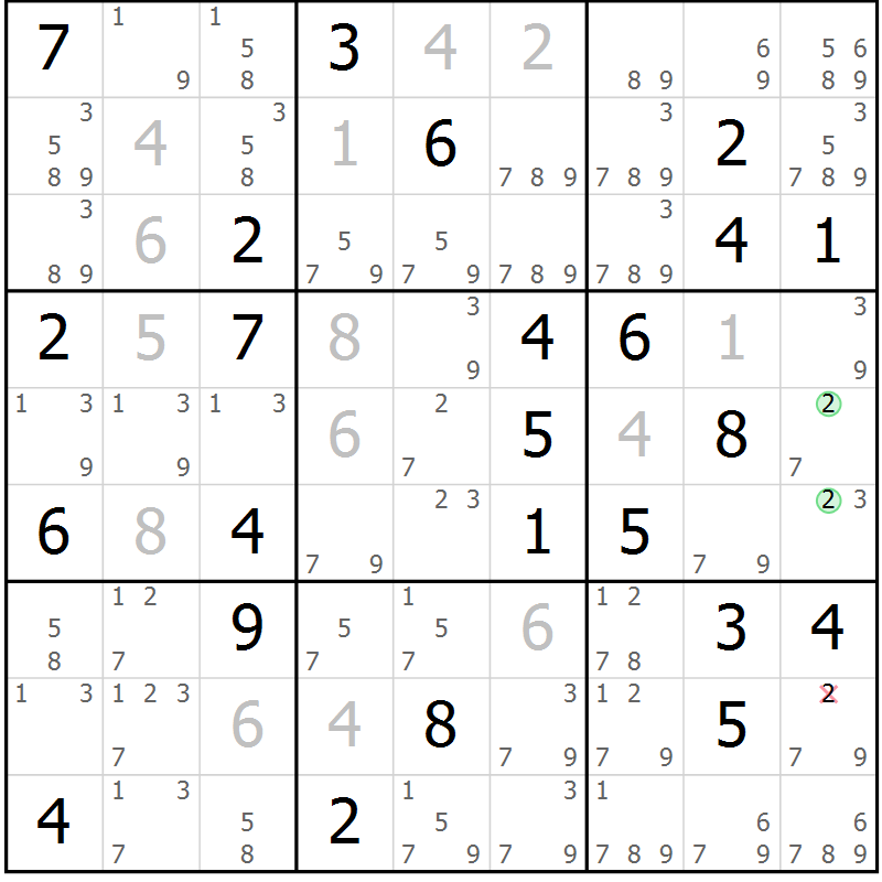 Position des candidats pour la solution de la Gr 45 page 48 du magazine de sudoku Virtuose n° 130