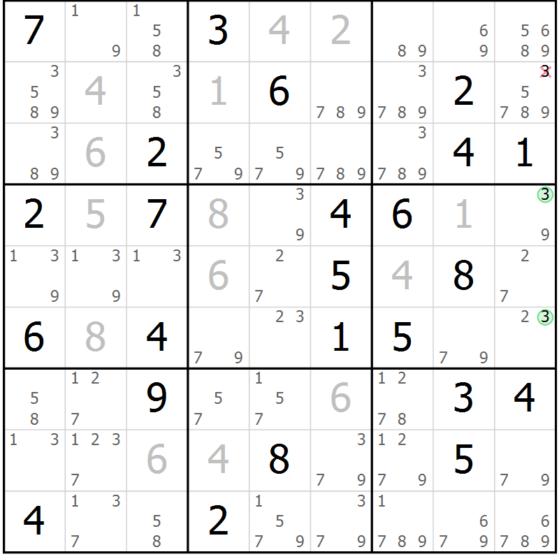 Position des candidats pour la solution de la Gr 45 page 48 du magazine de sudoku Virtuose n° 130
