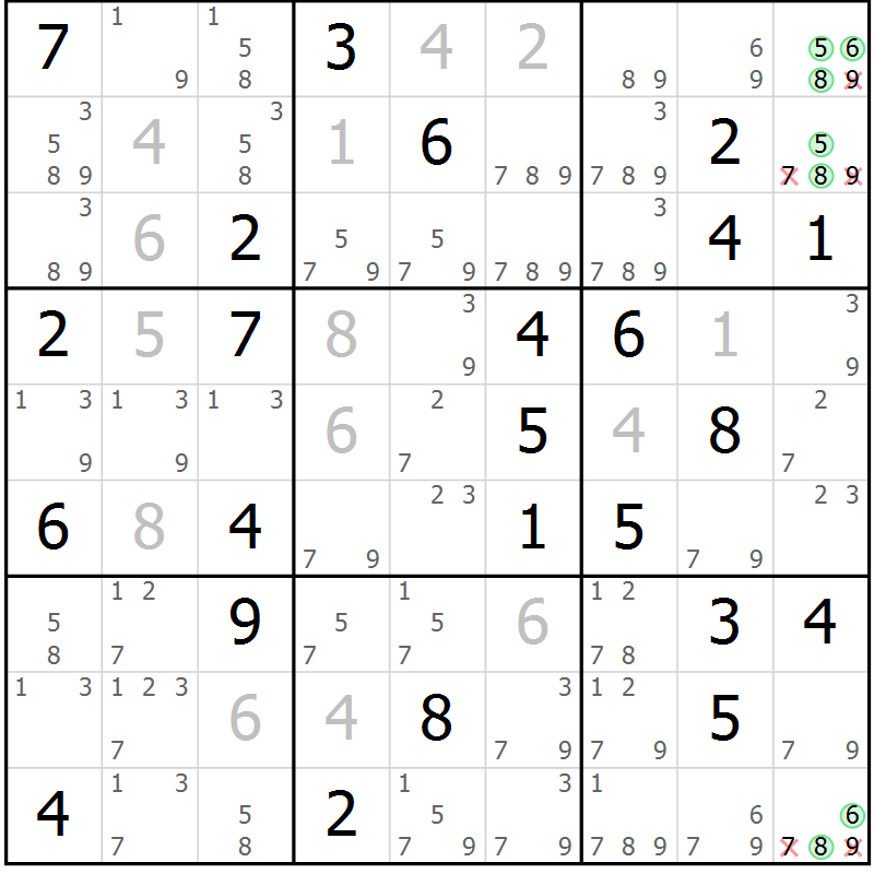 Position des candidats pour la solution de la Gr 45 page 48 du magazine de sudoku Virtuose n° 130