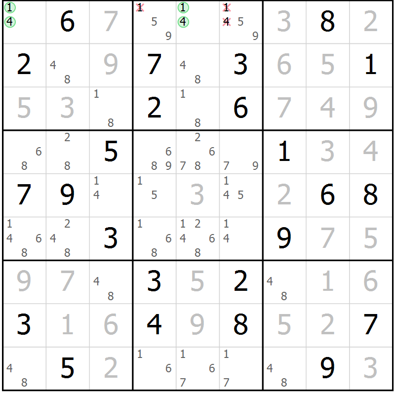 Position des candidats pour la solution de la Gr 46 page 49 du magazine de sudoku Virtuose n° 130