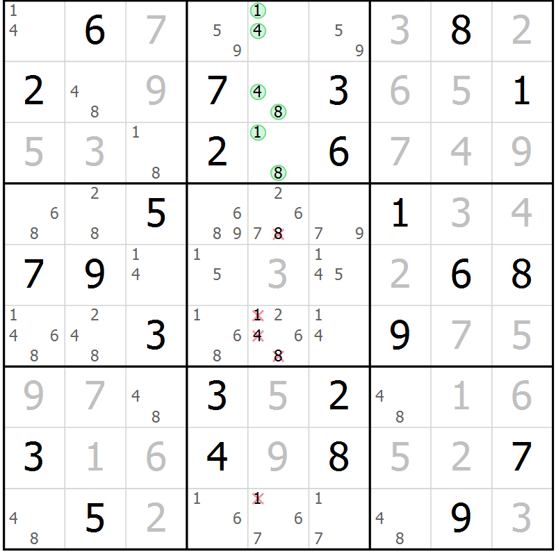 Position des candidats pour la solution de la Gr 46 page 49 du magazine de sudoku Virtuose n° 130